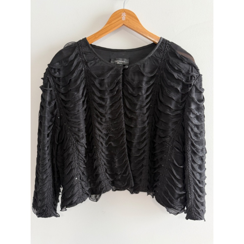 R&M Richard's Black Ruched Ruffle Womens Jacket Gothic Romantic Dark Fairy 1X